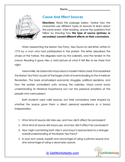 Cause and Effect Sources Worksheet