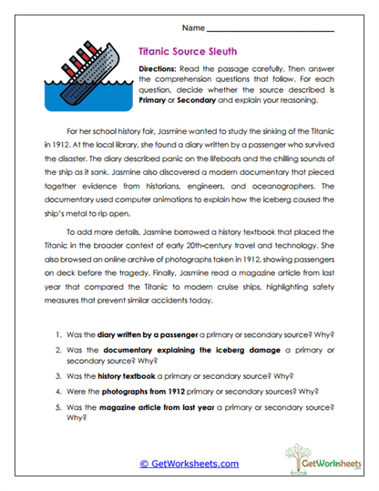 Titanic Evidence Review Worksheet