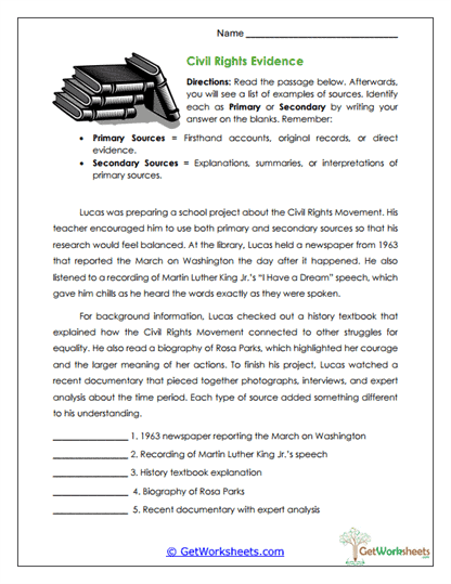Civil Rights Source Types Worksheet