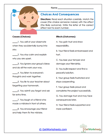 Choices and Consequences Worksheet