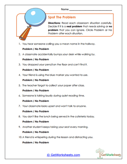 Spot the Problem Worksheet