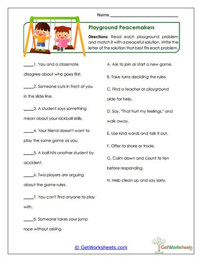 Playground Peacemakers Worksheet