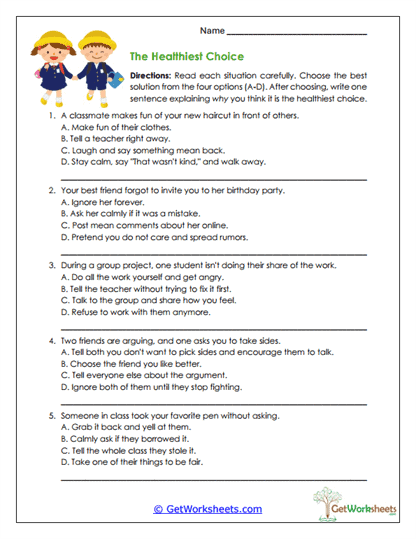 The Healthiest Choice Worksheet