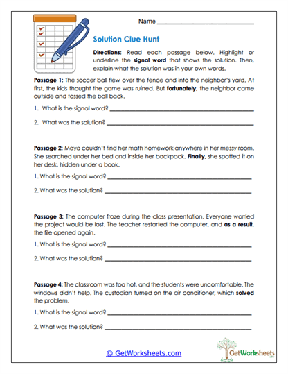Solution Clue Hunt Worksheet