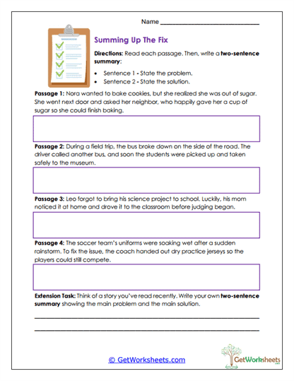 Summing Up the Fix Worksheet