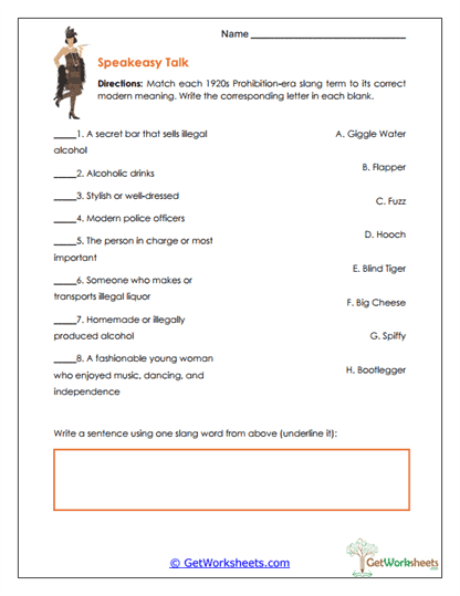 Slang Matching Worksheet