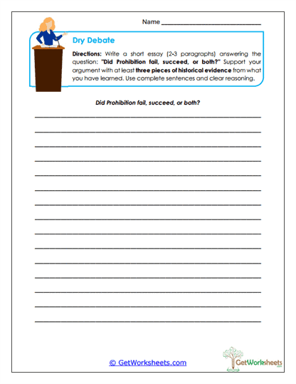 Prohibition Essay Worksheet