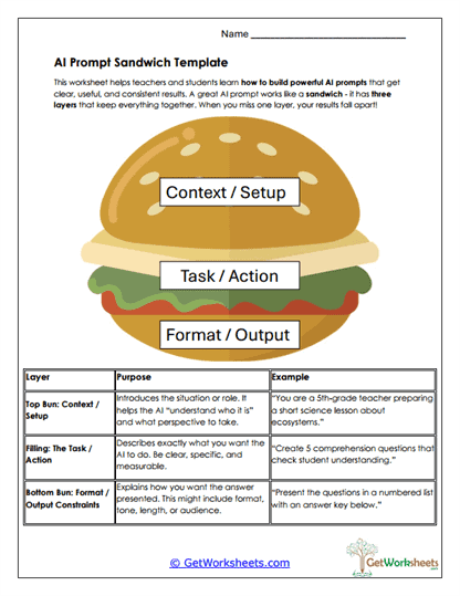 Prompt Sandwich Template Worksheets