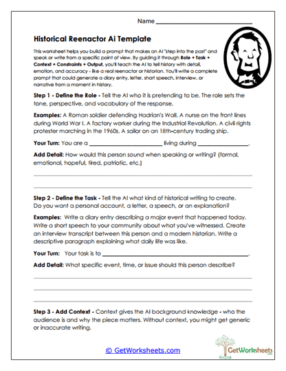 Historical Reenactor Prompt Worksheet