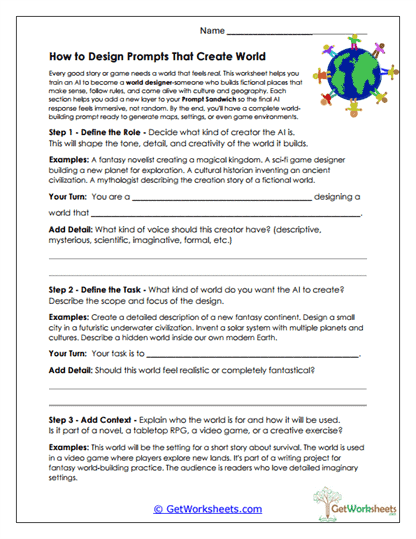 World-Building Prompts Worksheet