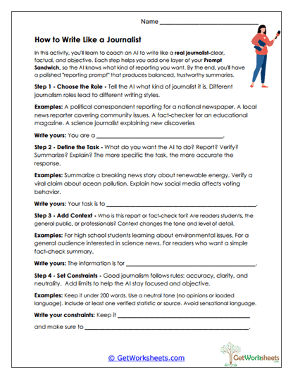 Write Like a Journalist Worksheet