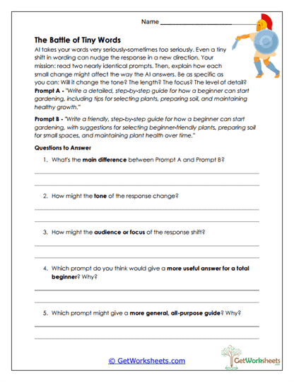 Tiny Word Differences Worksheet