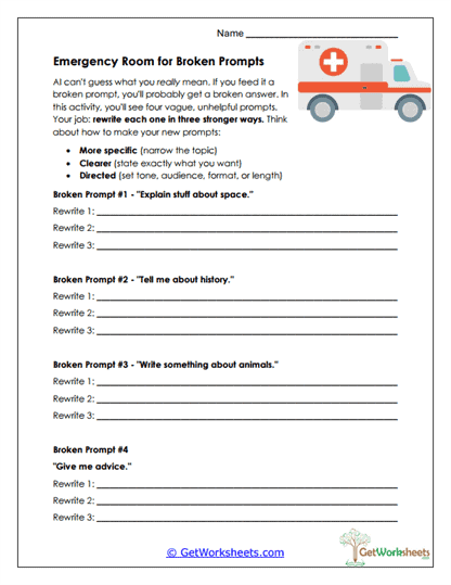 Fixing Broken Prompts Worksheet
