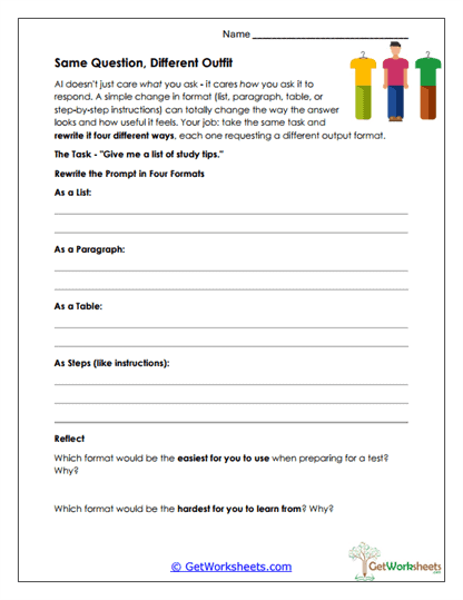 Output Format Changes Worksheet