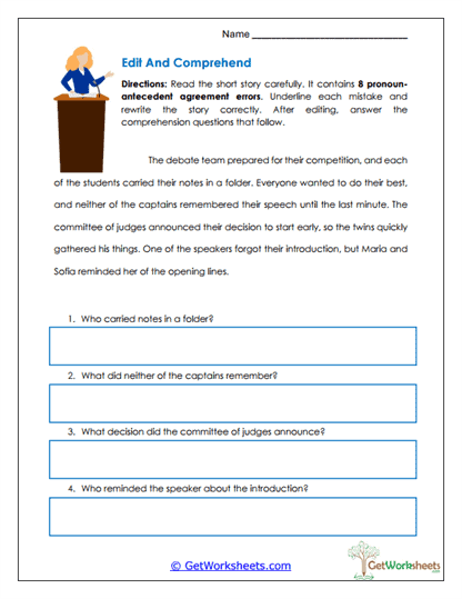Edit and Comprehend Worksheet