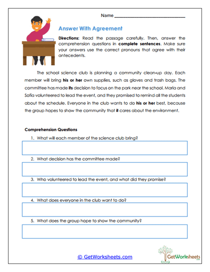 Answer With Agreement Worksheet