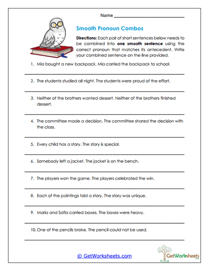 Smooth Pronoun Combos Worksheet