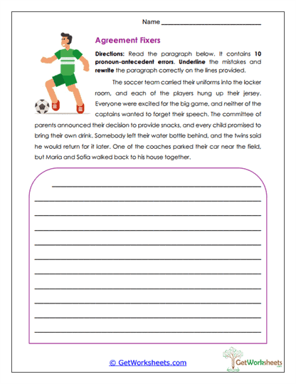 Agreement Fixers Worksheet