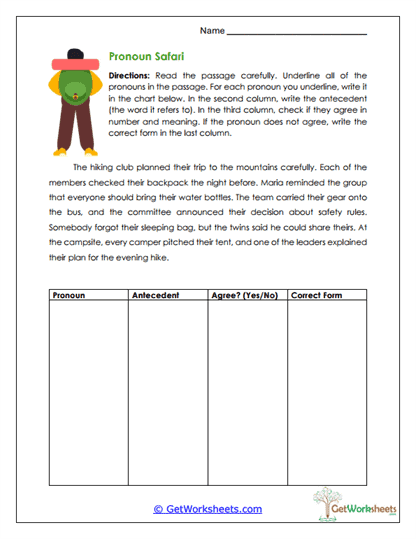 Pronoun Safari Worksheet