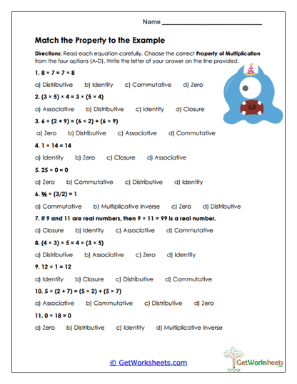 Property Match-Up Worksheet