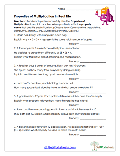 Real-Life Properties Worksheet