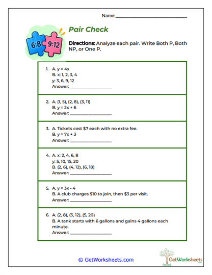 Pair Check Worksheet