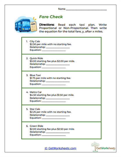 Fare Check Worksheet