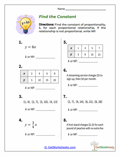 Find the Constant Worksheet