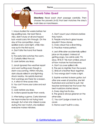 Proverbs & Sayings Worksheets