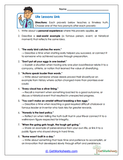 Life Lessons Link Worksheet