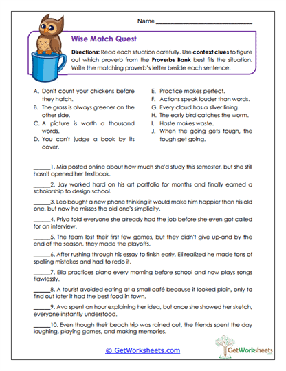 Wise Match Quest Worksheet