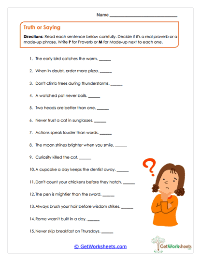 Truth or Saying Worksheet
