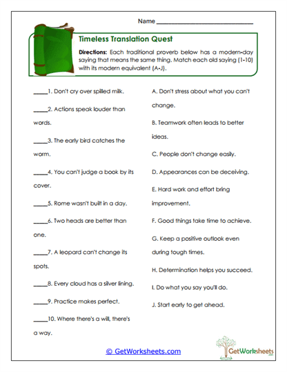 Timeless Translation Worksheet