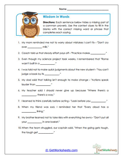 Wisdom in Words Worksheet