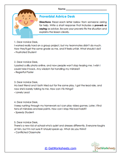 Proverbial Advice Desk Worksheet