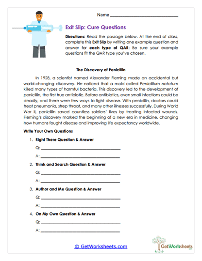 Cure Questions Exit Slip Worksheet