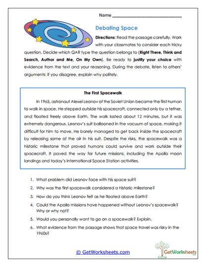 Debating Space QAR Worksheet