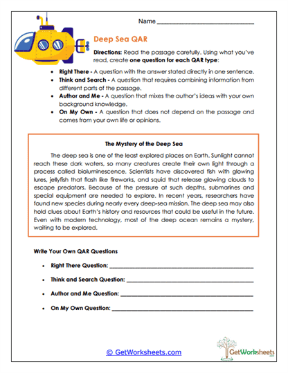 Deep Sea QAR Worksheet