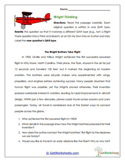 Wright Thinking Worksheet
