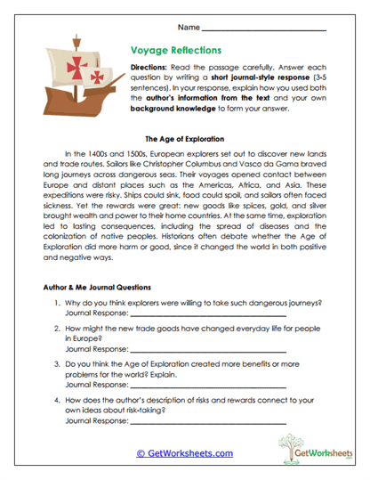Voyage Reflections Worksheet