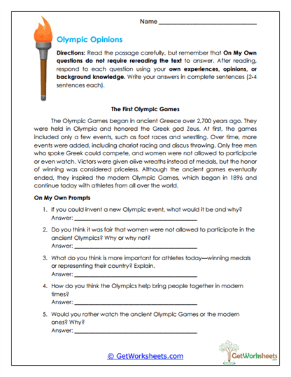 Olympic Opinions Worksheet