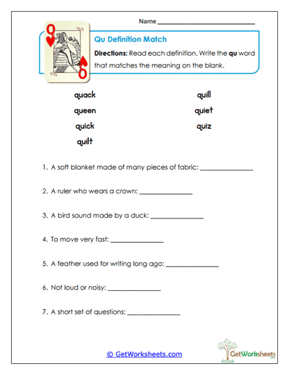Definition Match Worksheet