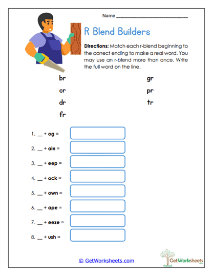 R Blend Builders Worksheet