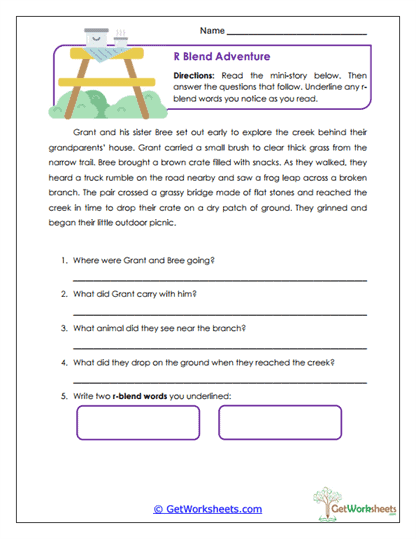 Blends Adventure Worksheet