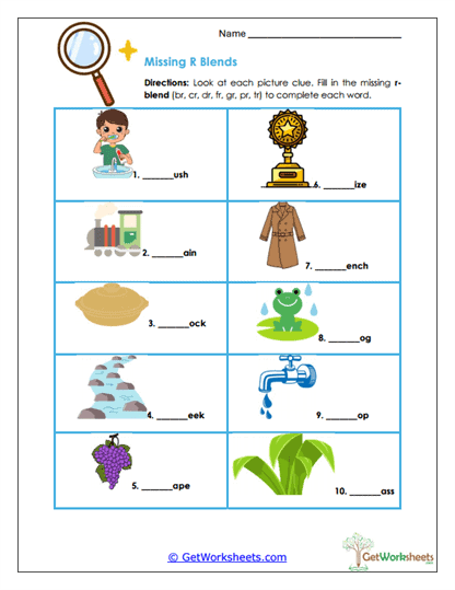 Missing R Blends Worksheet