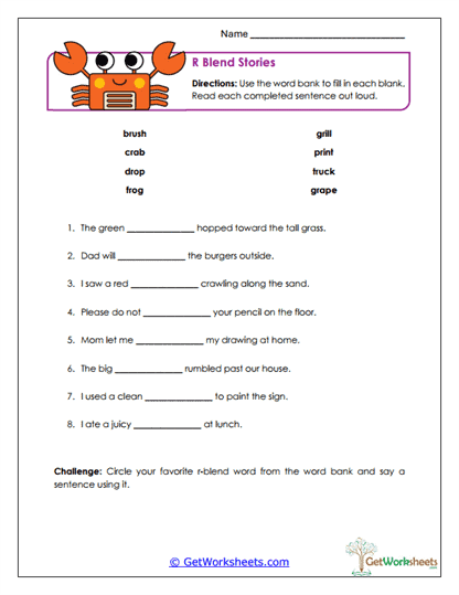 Mini Stories Worksheet