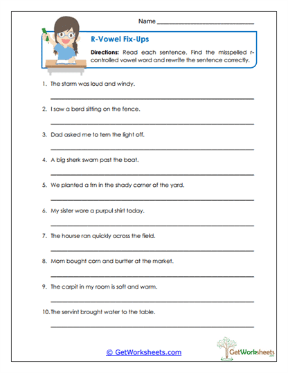 Misspelled Fix-Ups Worksheet