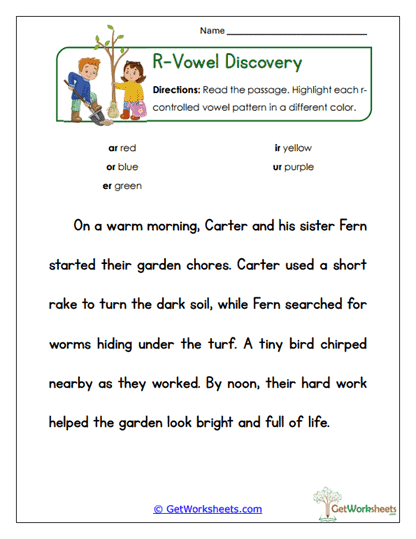 R-Vowel Discovery Worksheet
