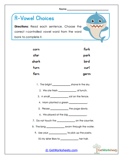 Vowel Choices Worksheet