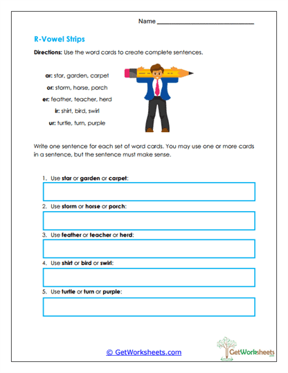 R-Vowel Strips Worksheet